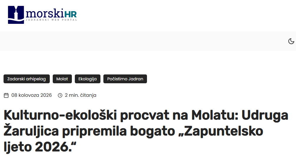 morskiHR - Kulturno-ekološki procvat na Molatu: Udruga Žaruljica pripremila bogato „Zapuntelsko ljeto 2026.“